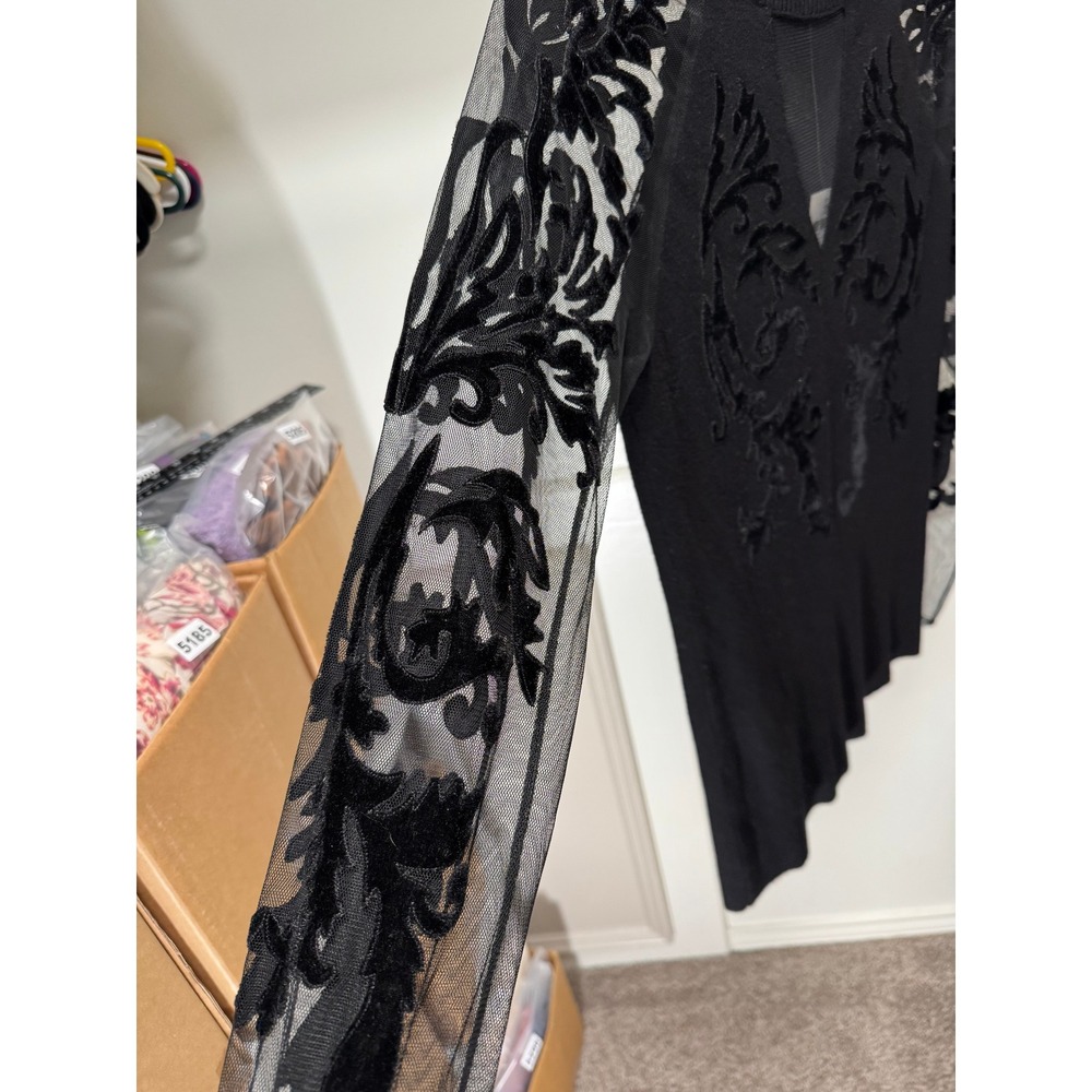 INC Top Women L Black Velvet Burnout Mesh Mock Neck Whimsigoth Grunge 90s NEW - Picture 4 of 8